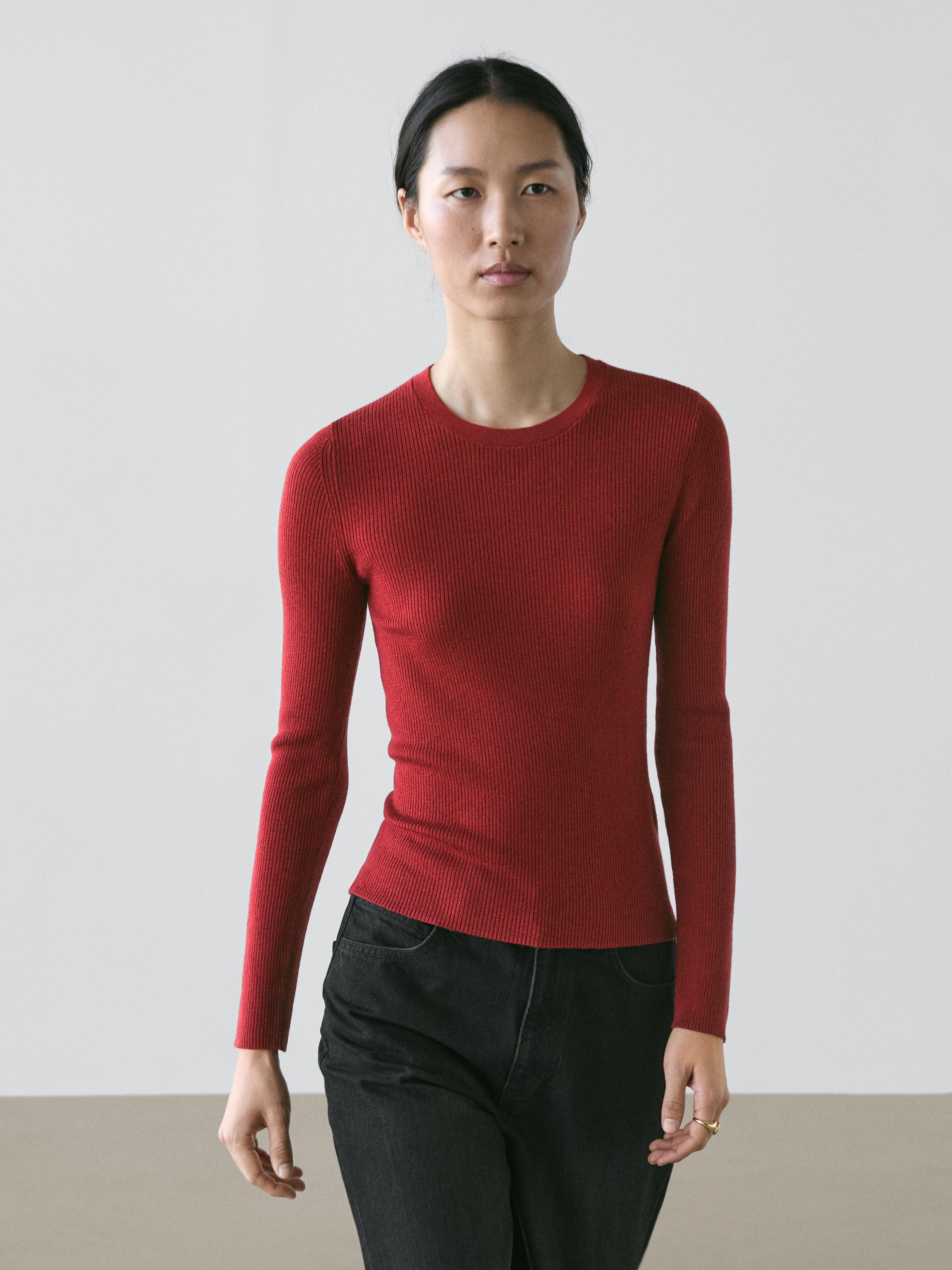 Ribbed knit wool blend sweater